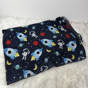 Kids Navy Blue Outer Space Baby Blanket Rockets Stars Planets Moons Astronauts